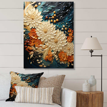 IDesignart Orange Teal Botanical Whirlwind III - Abstract Canvas Wall Art